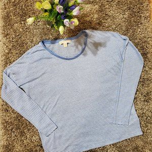 Michael Kors Blue & White Striped Long Sleeved Top